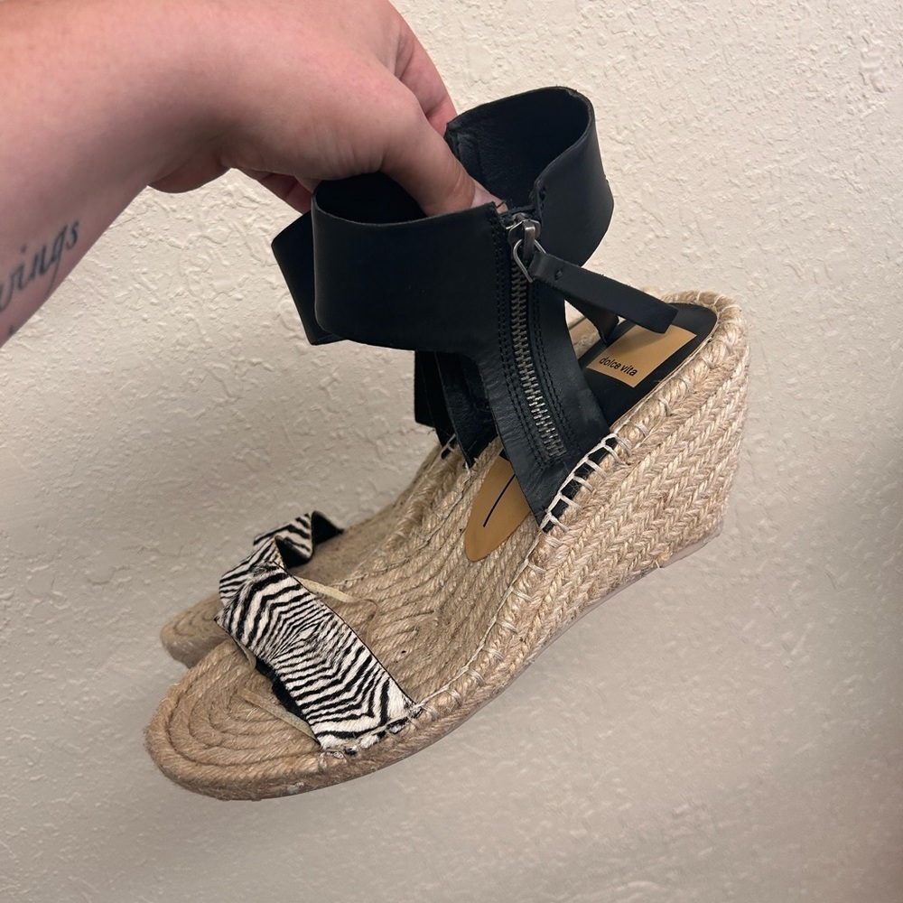 NEW dolce vita women’s 9 woven wedge black open toe strap by high ankle heel